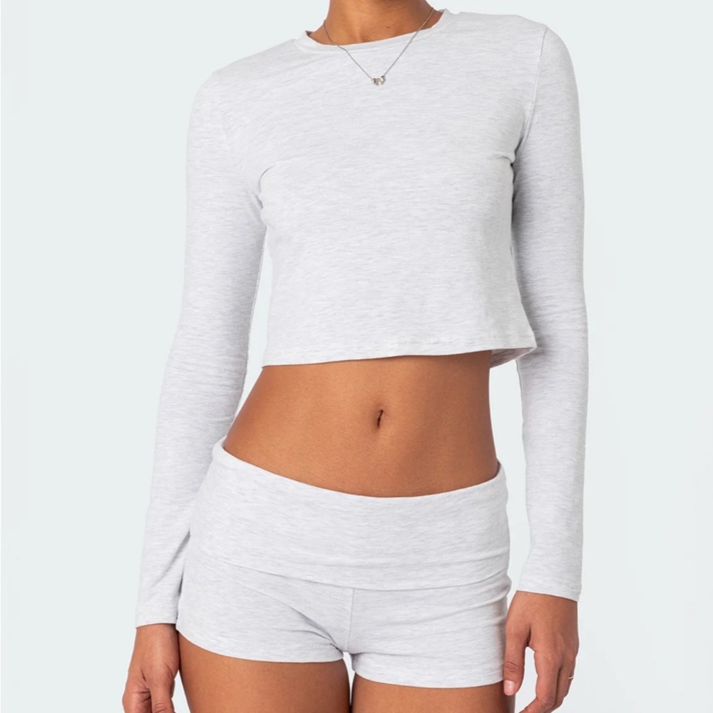 Edikted Meg Gray Long Sleeve Crop Top SM NWT